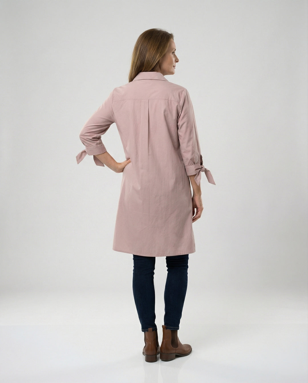 Damen Lässige Longbluse mit umschlagbaren Ärmeln