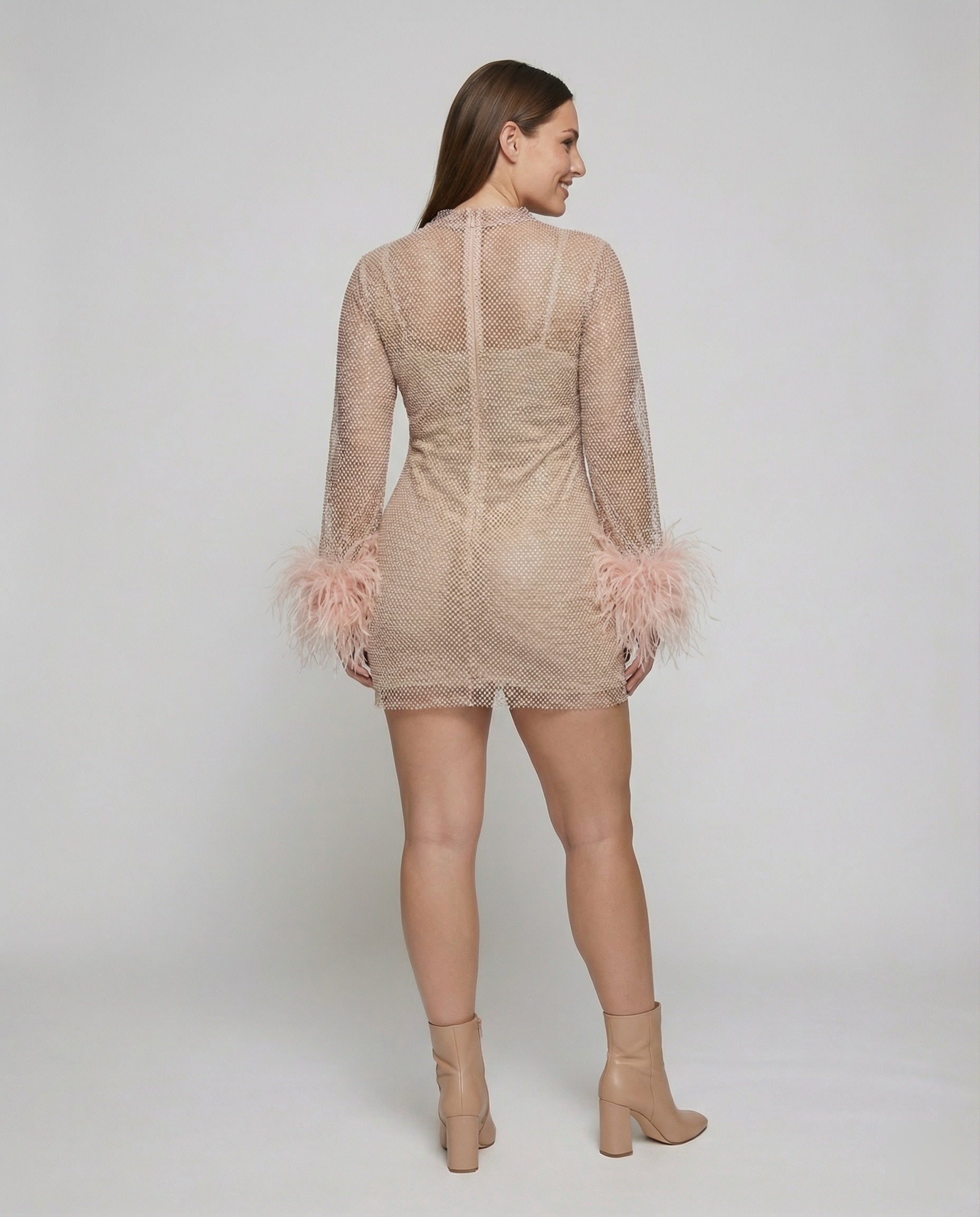 Federverziertes durchsichtiges Partykleid