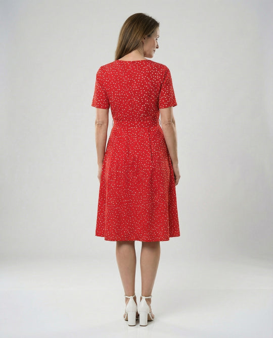 Damen Midi-Kleid mit Taillengürtel und Punkten