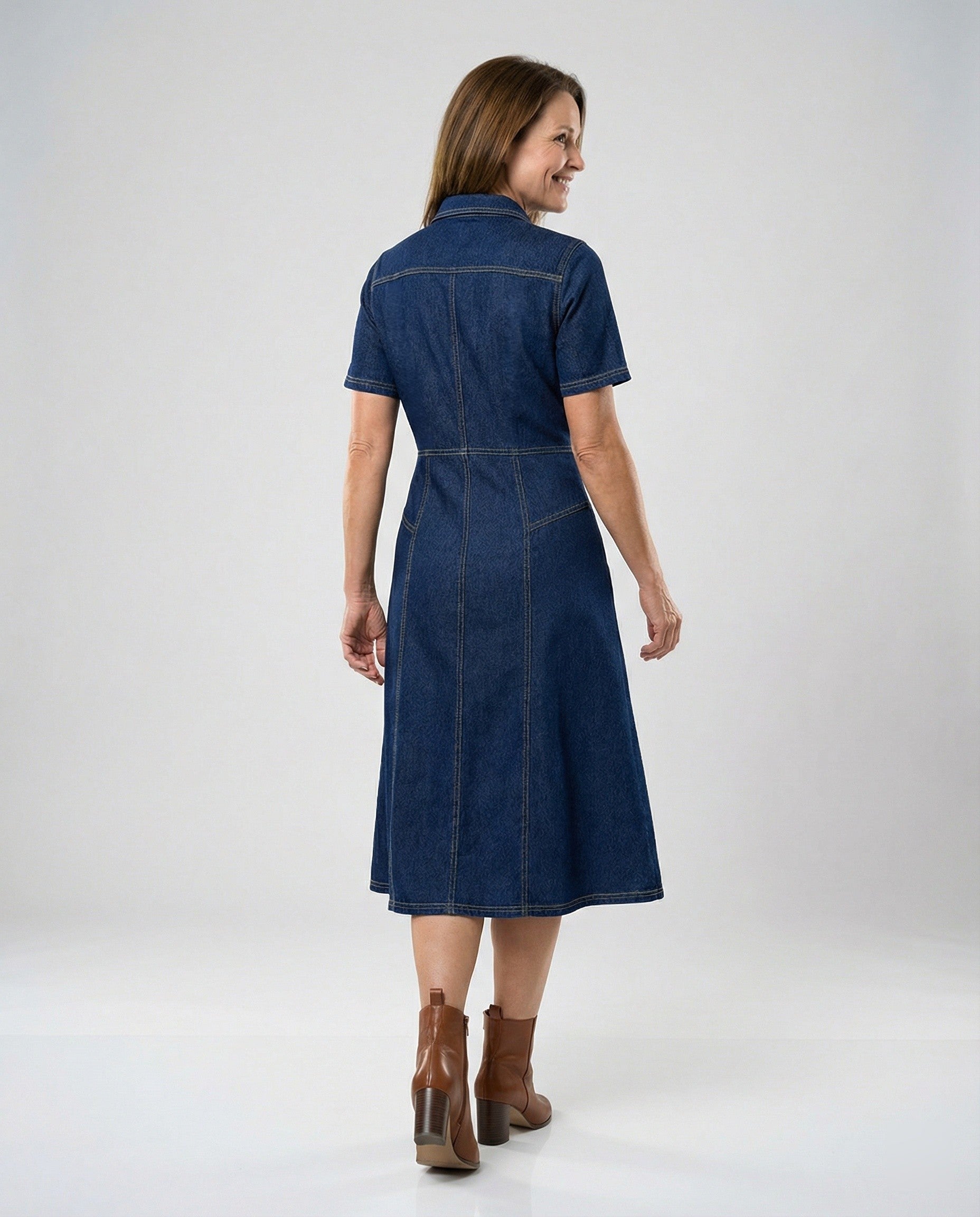Damen Jeanskleid Midi mit Knopfleiste
