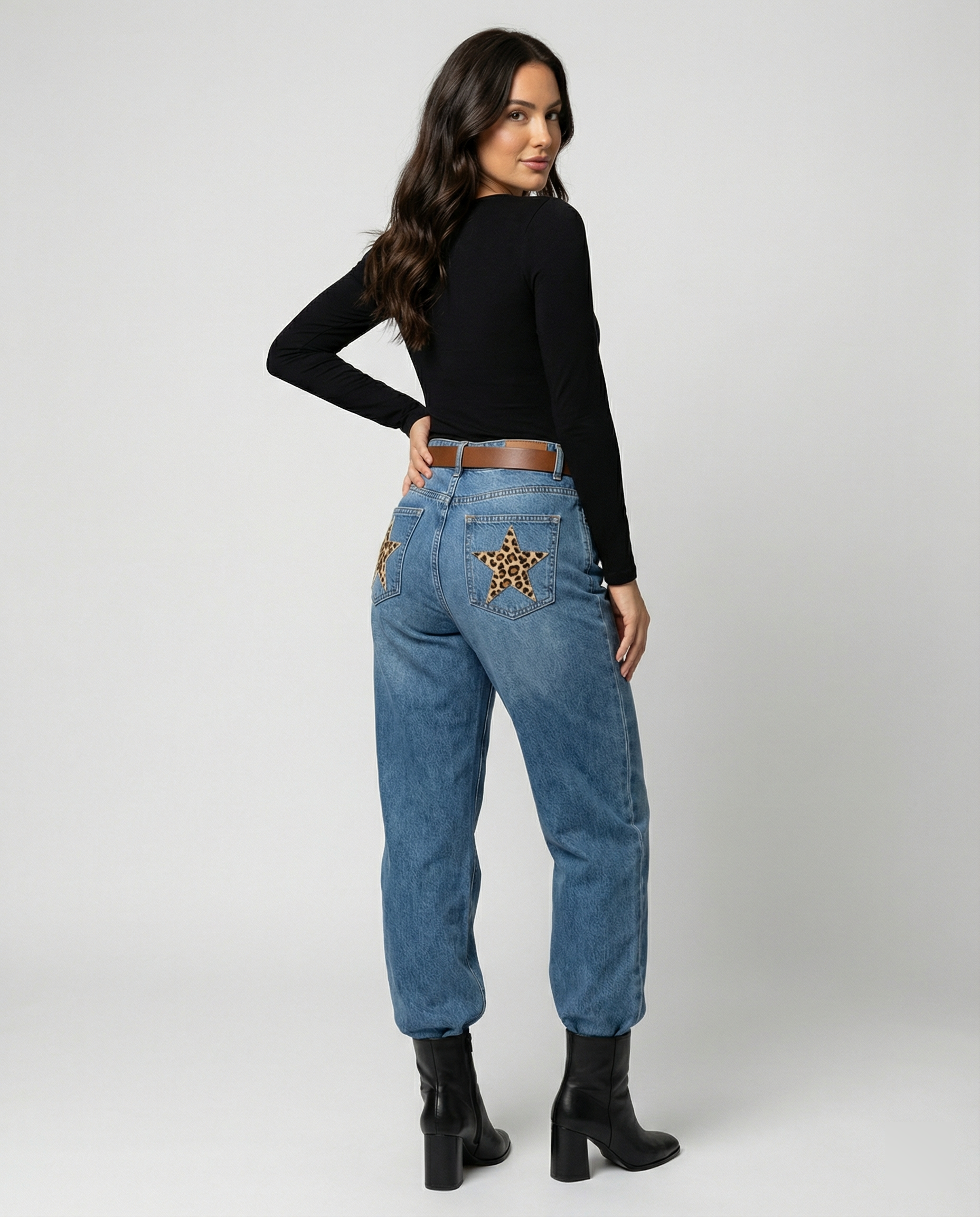 R&B | Retro Leoparden Print Stern Boyfriend Jeans
