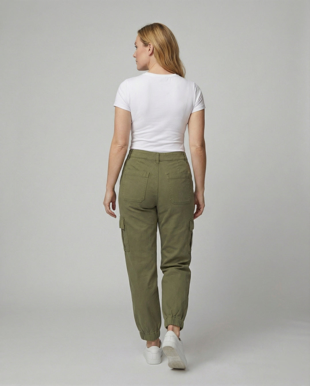 Damen Cargo Stoffhose lässig mit elastischem Bund und Taschen