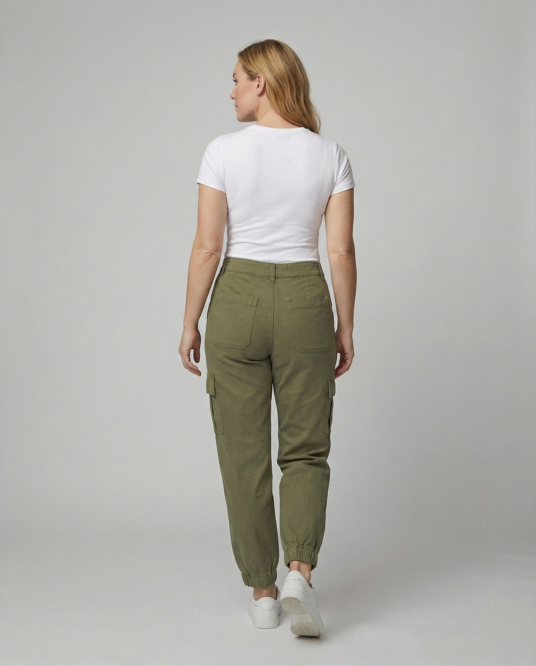 Damen Cargo Stoffhose lässig mit elastischem Bund und Taschen