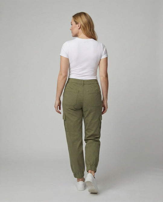 Damen Cargo Stoffhose lässig mit elastischem Bund und Taschen