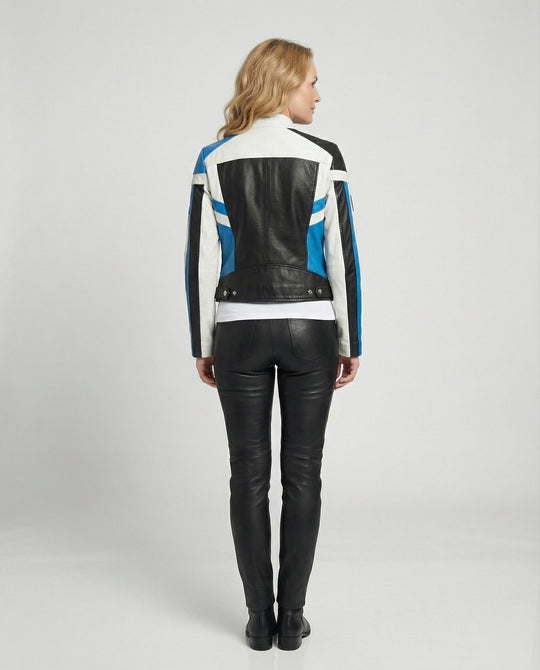 Damen Lederjacke Schwarz Racer