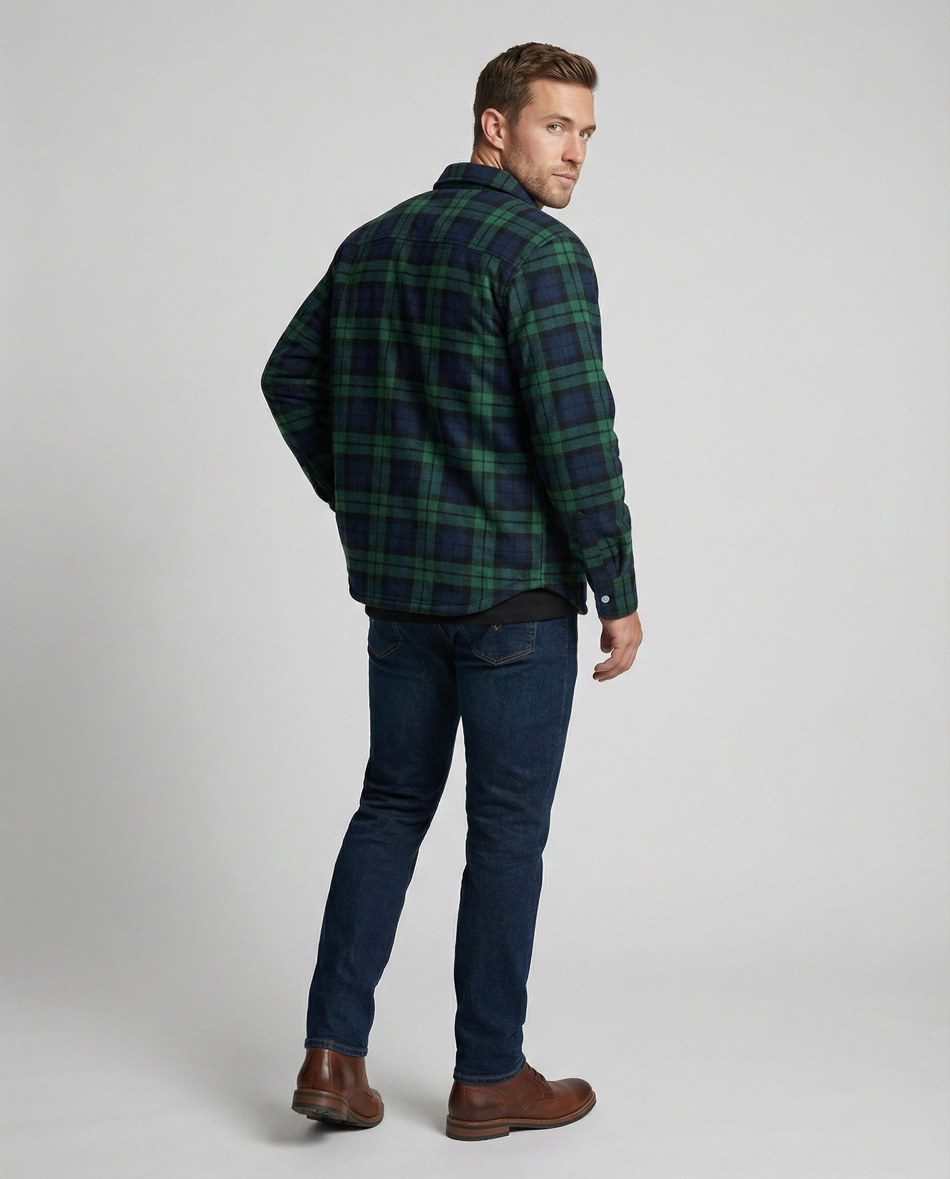 Fleecegefütterte Karierte Winterjacke