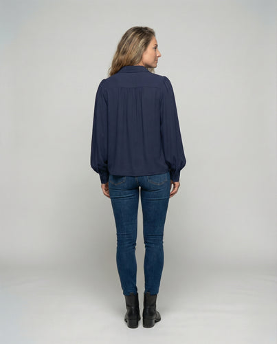 Damen Elegante Bluse mit Puffärmeln und Knopfdetails R&B