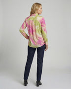 Damen Blusentop Viskose Batik mit Kentkragen