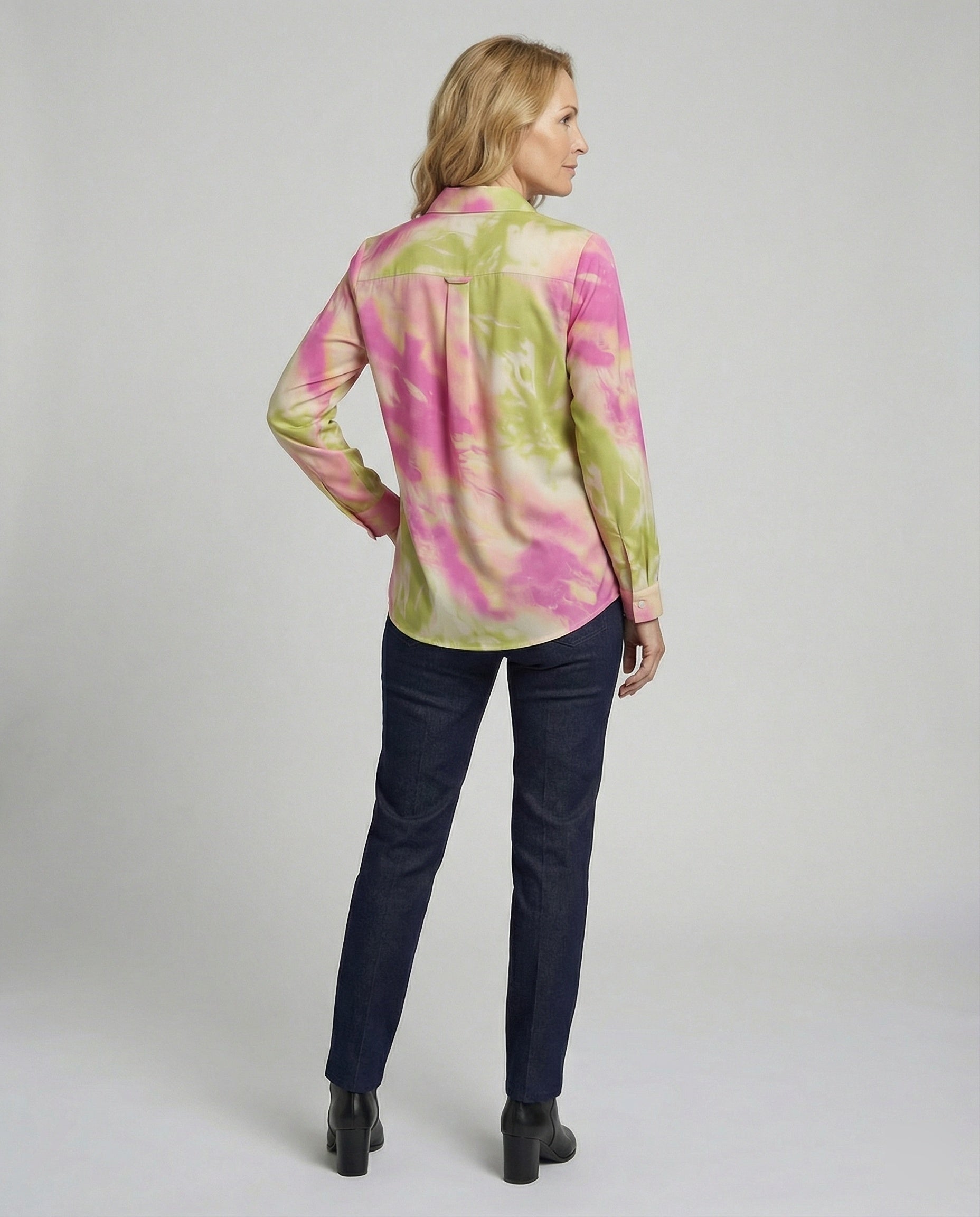 Damen Blusentop Viskose Batik mit Kentkragen