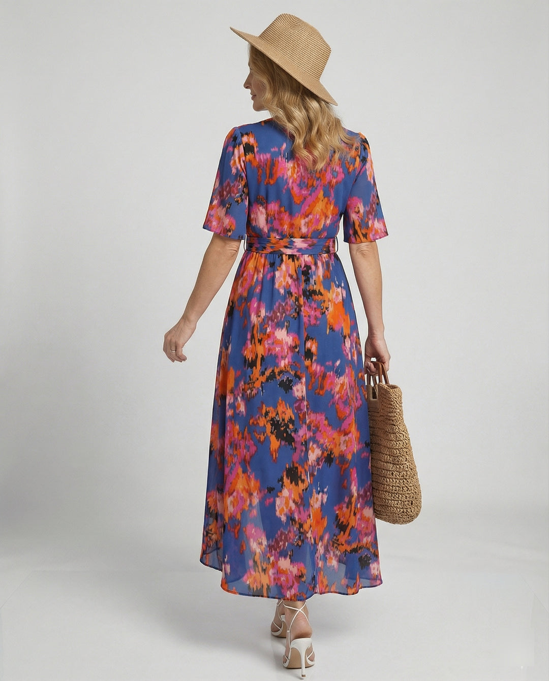 Damen Maxikleid mit Gürtel asymmetrisch