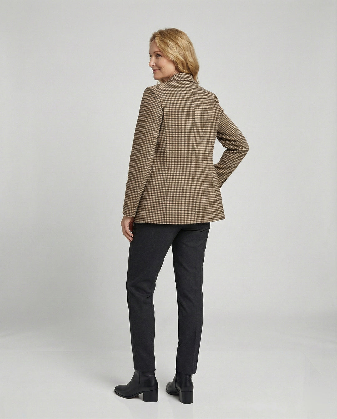 Damen karierte Blazerjacke mit doppelter Knopfleiste