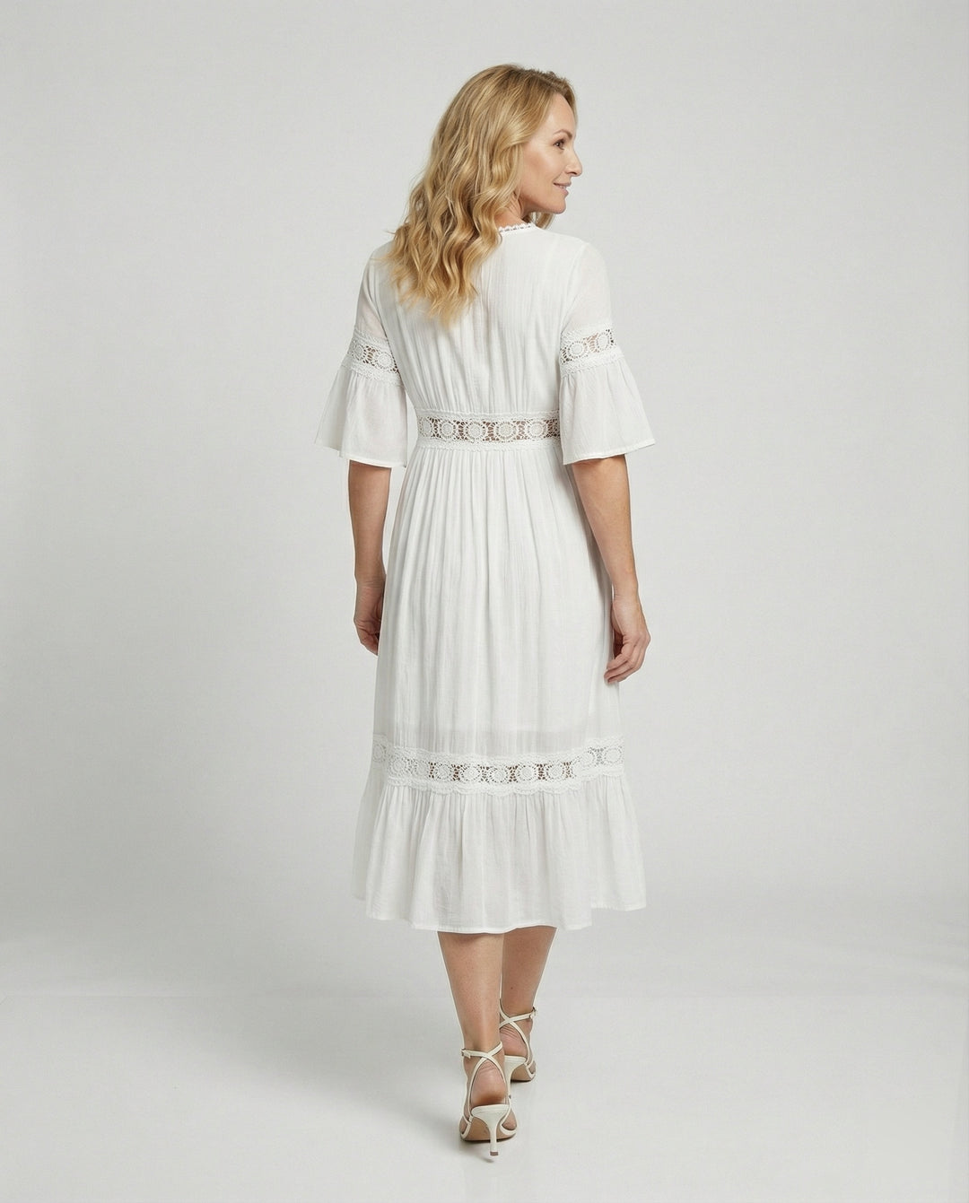 Damen Midikleid Spitze V-Ausschnitt