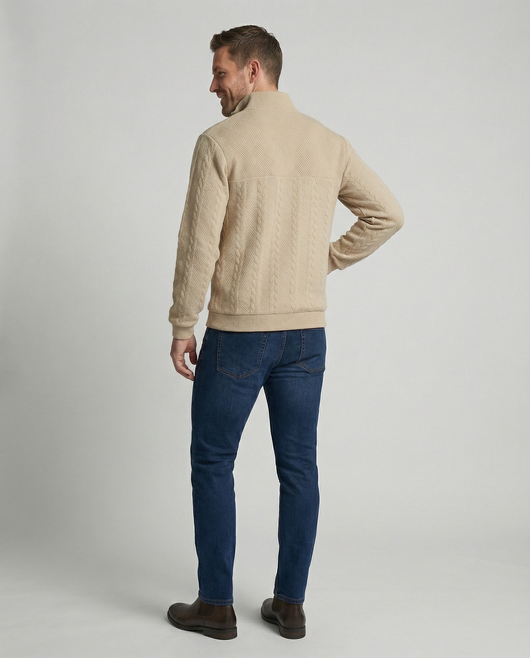 Herren Strickpullover mit hohem Kragen und modernem Reißverschluss R&B