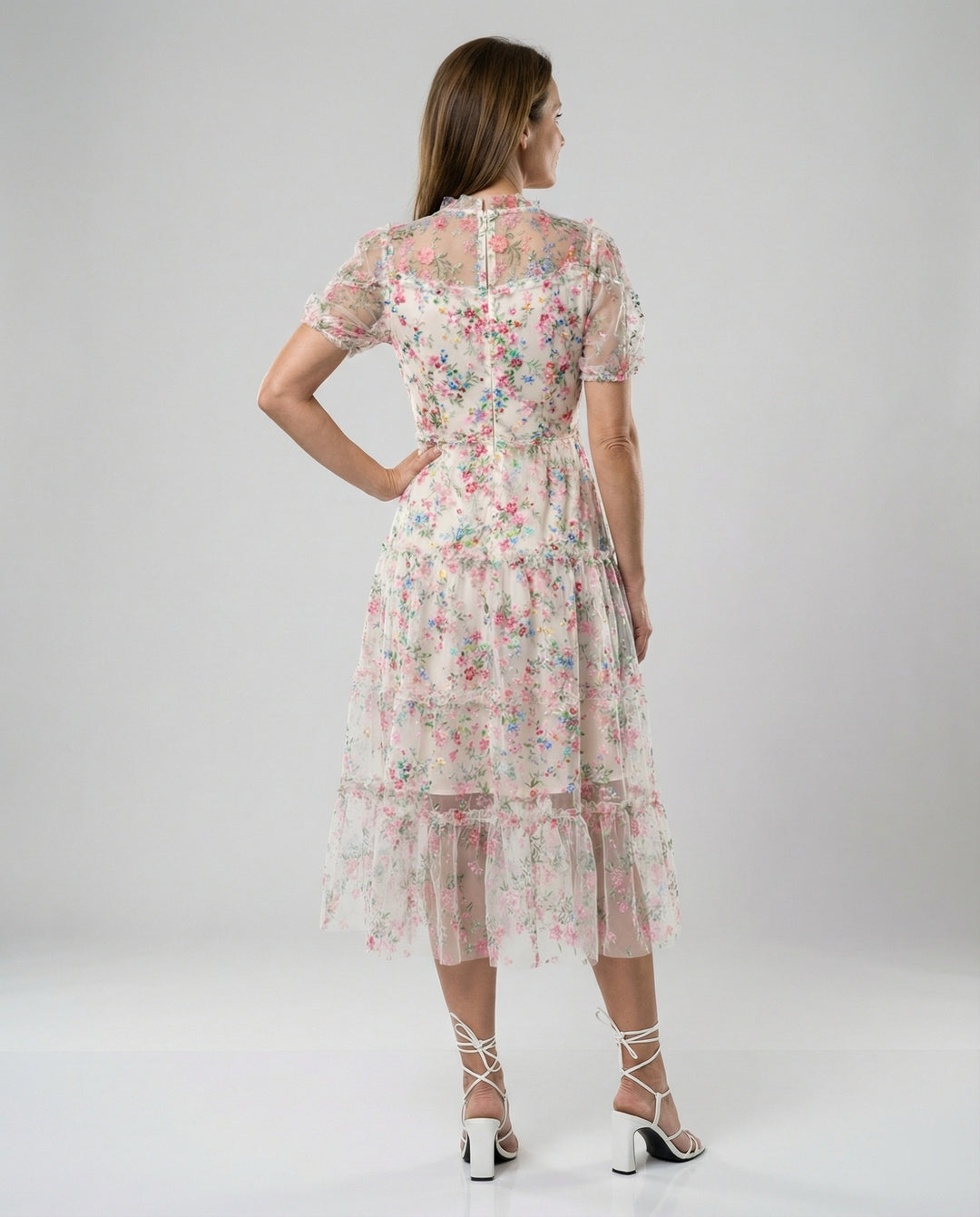 Damen Tüll Midikleid mit Spitze elegant