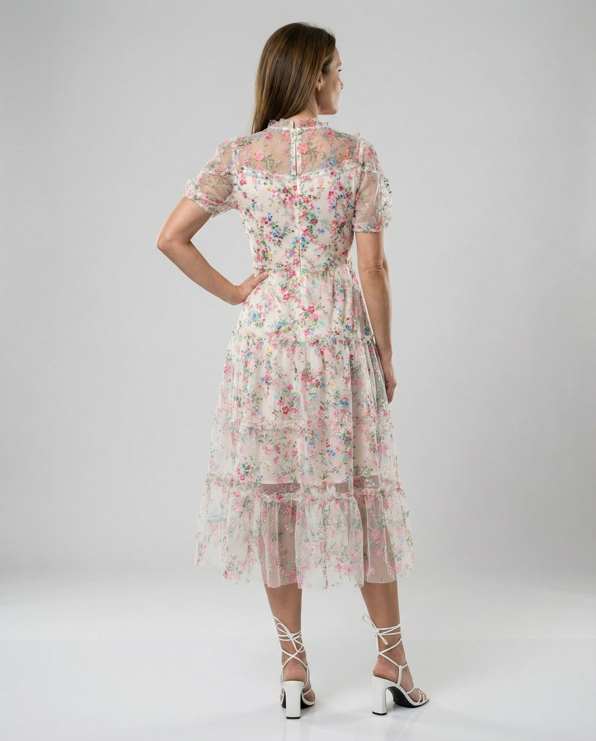 Damen Tüll Midikleid mit Spitze elegant