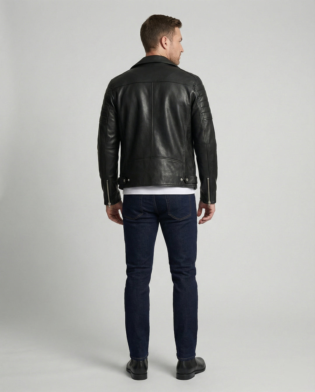 Herren Kunstleder Motorradjacke mit Reißverschluss R&B