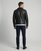 Herren Kunstleder Motorradjacke mit Reißverschluss R&B
