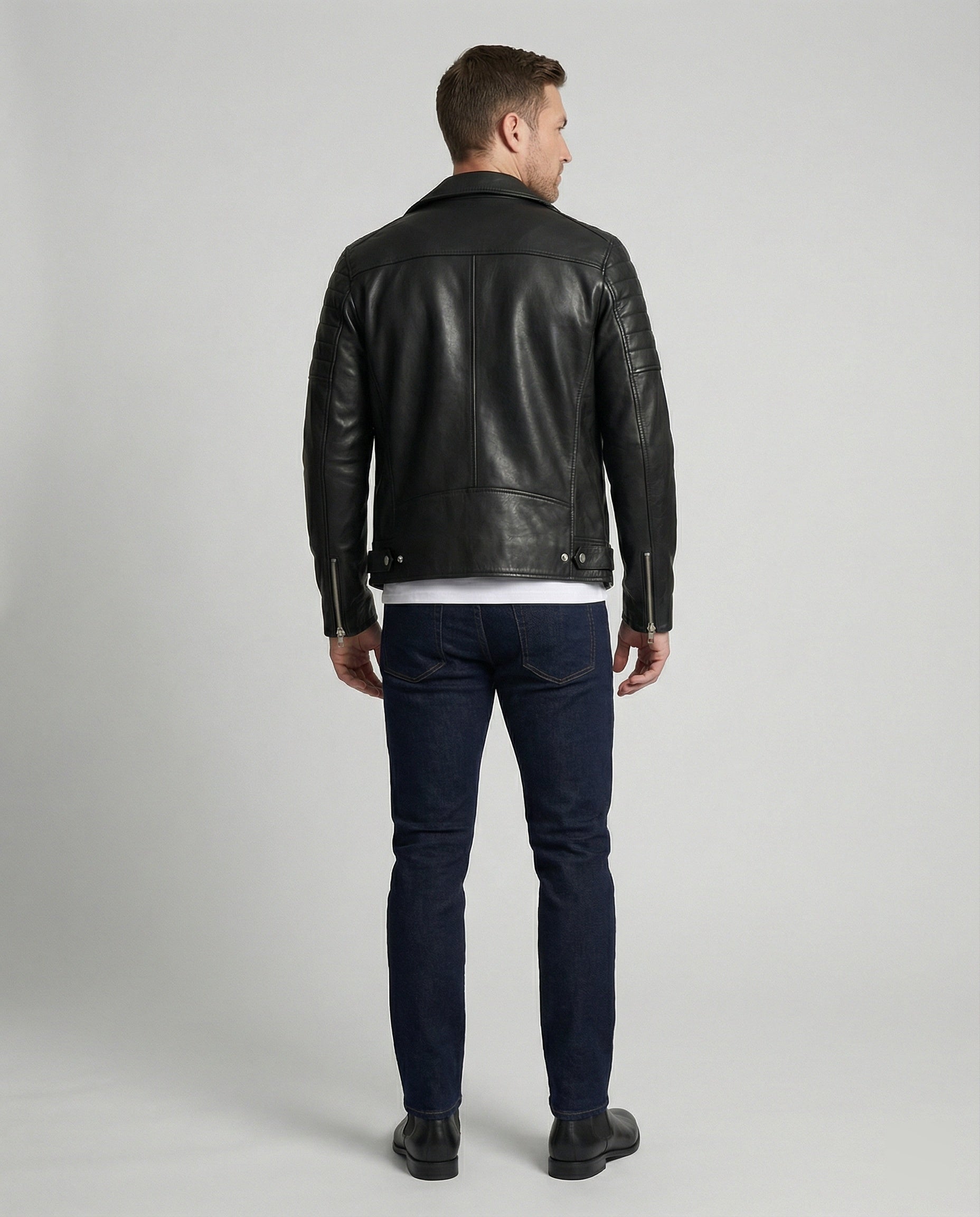 Herren Kunstleder Motorradjacke mit Reißverschluss R&B