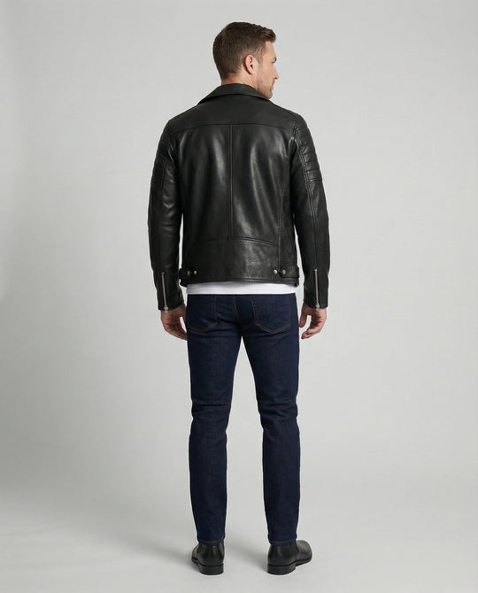 Herren Kunstleder Motorradjacke mit Reißverschluss R&B