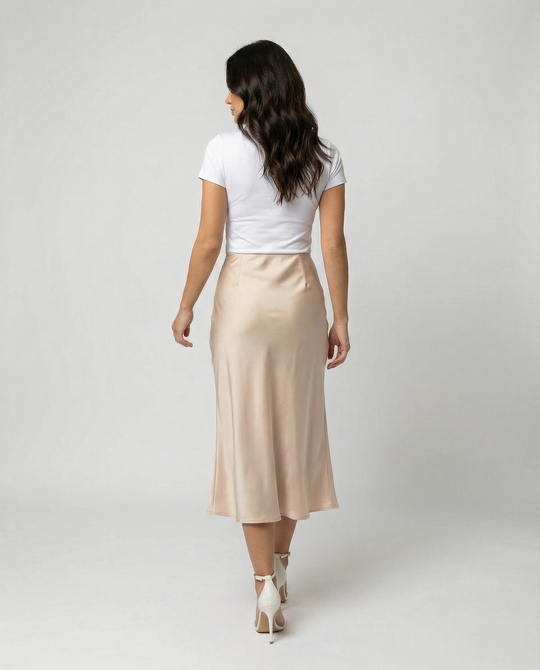 Damen eleganter Midirock mit sanftem Schnitt und hohem Bund R&B