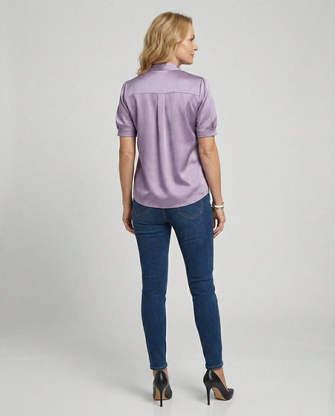 Satin Blusentop Damen mit Krawattenkragen