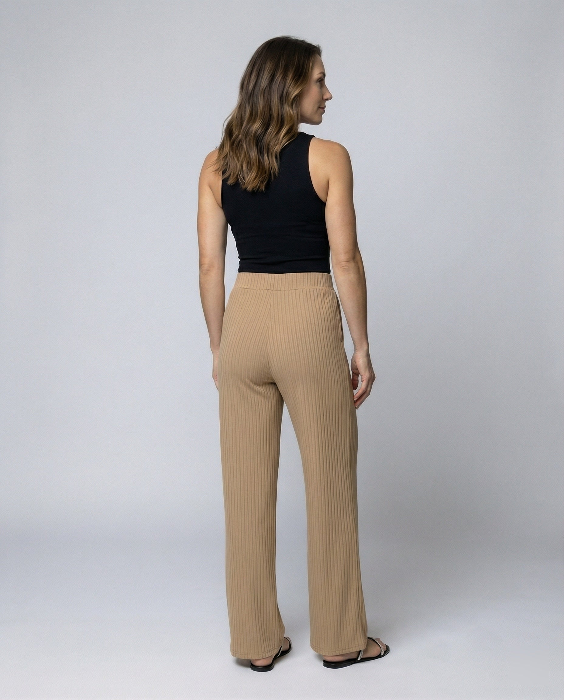 Damen elegante weit geschnittene Sommerhose mit feiner Rippstruktur R&B