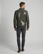 Herren Elegante Lederjacke mit Reißverschlusstaschen