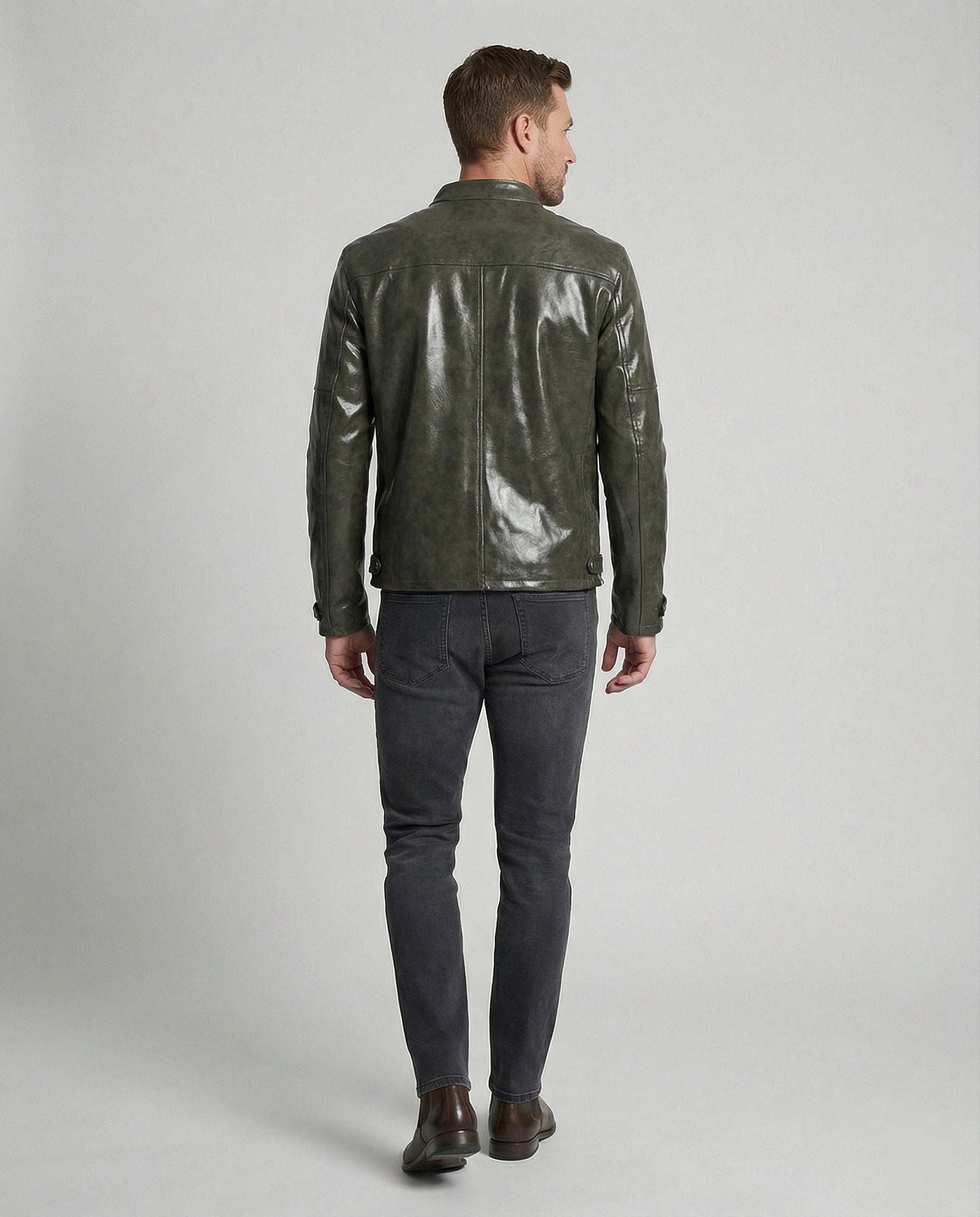 Herren Elegante Lederjacke mit Reißverschlusstaschen