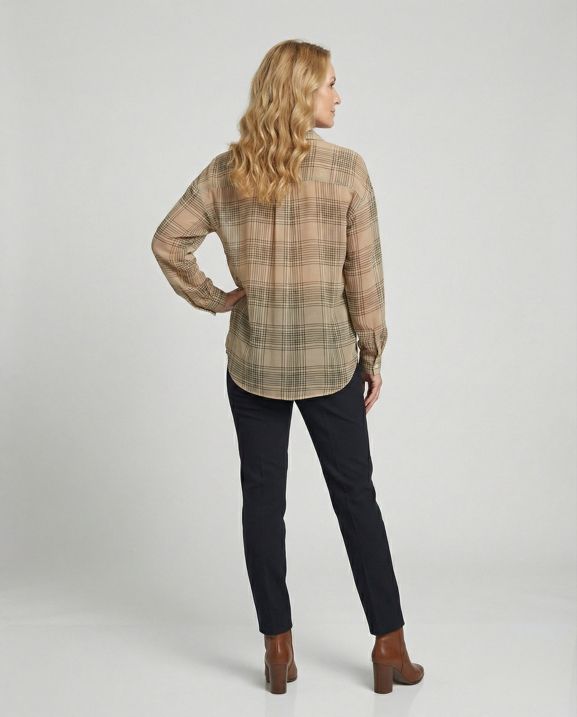 Damen Karierte Chiffonbluse mit lockerem Schnitt