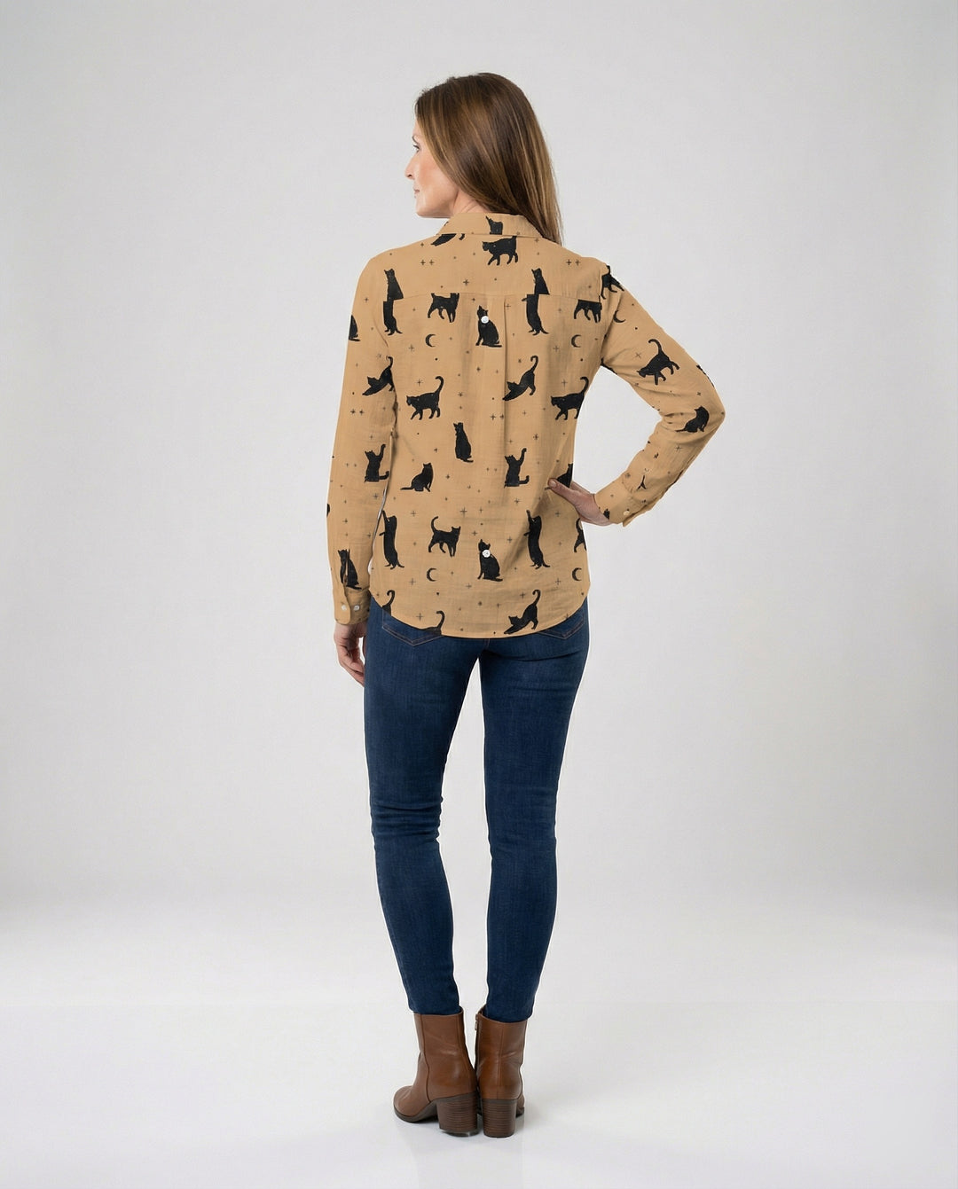 Damen Hemdbluse Katzenprint