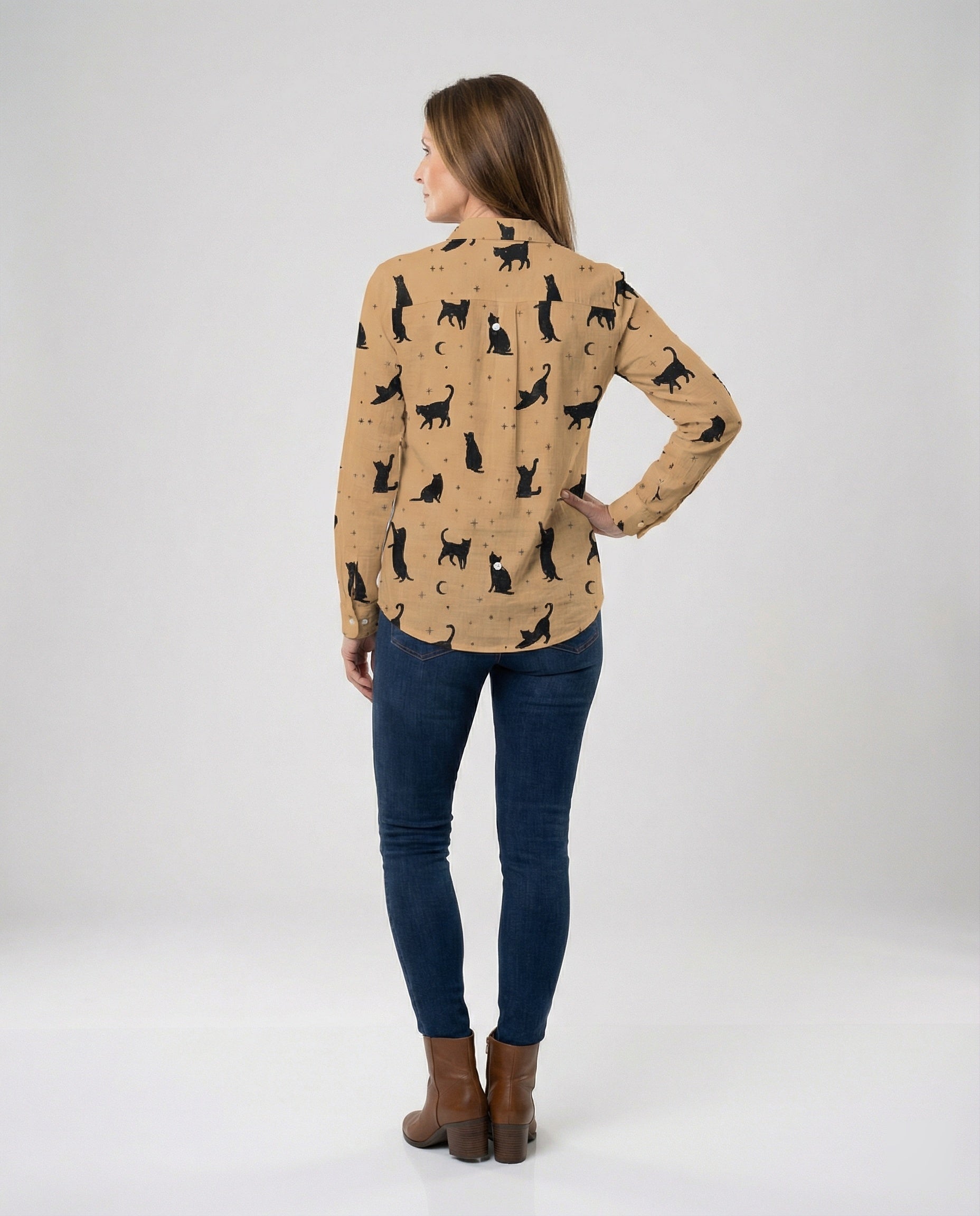 Damen Hemdbluse Katzenprint