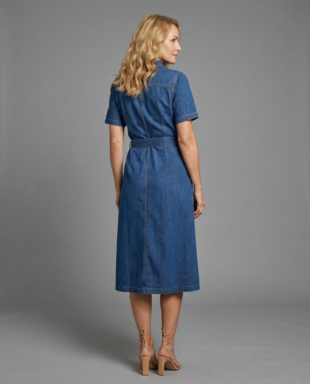 Damen Jeanskleid Midi V-Ausschnitt
