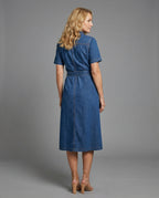 Damen Jeanskleid Midi V-Ausschnitt