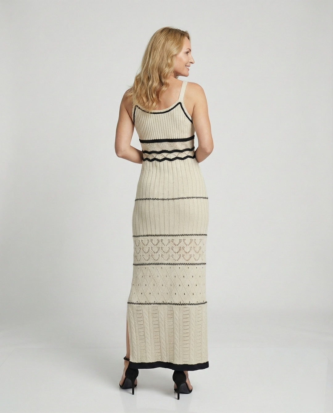 Damen Häkel Maxikleid mit Schlitz