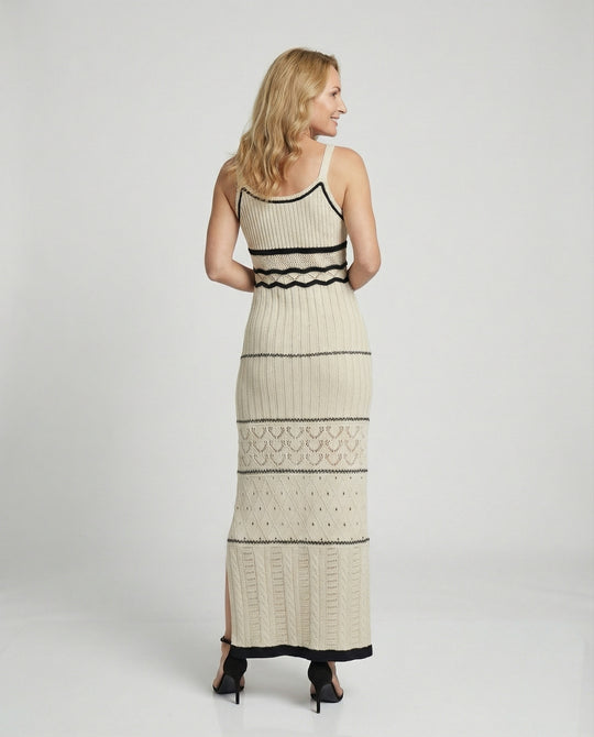 Damen Häkel Maxikleid mit Schlitz