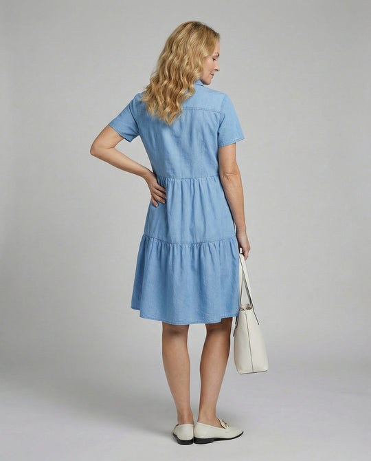 Damen Kleid mit kurzen Ärmeln und Taschen