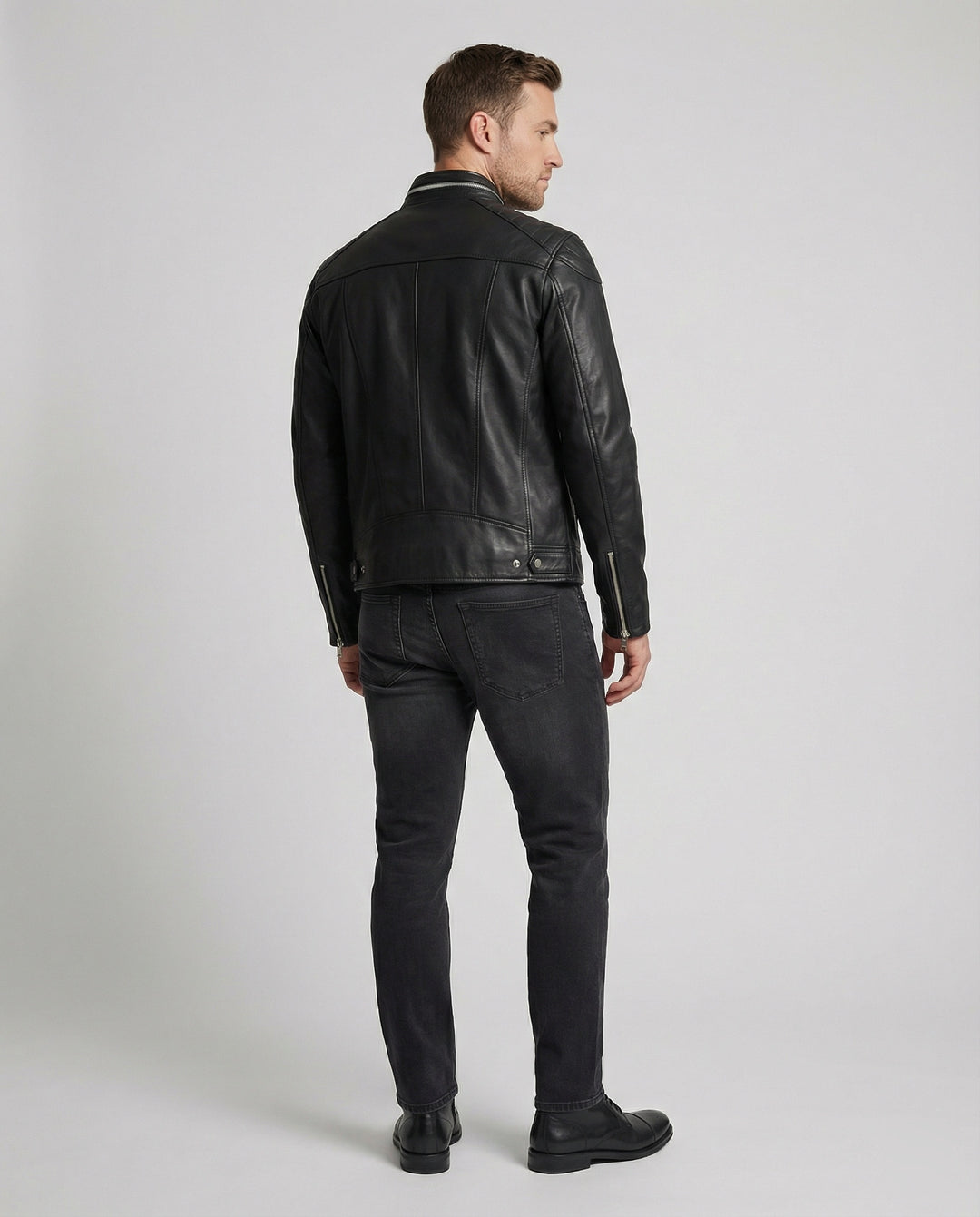 Herren Kunstlederjacke mit asymmetrischem Reißverschluss R&B