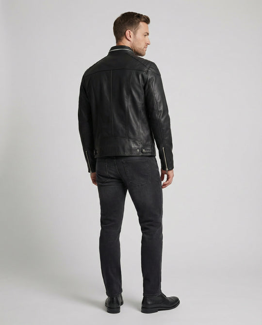 Herren Kunstlederjacke mit asymmetrischem Reißverschluss R&B