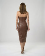 Damen Midikleid trägerlos Lederoptik