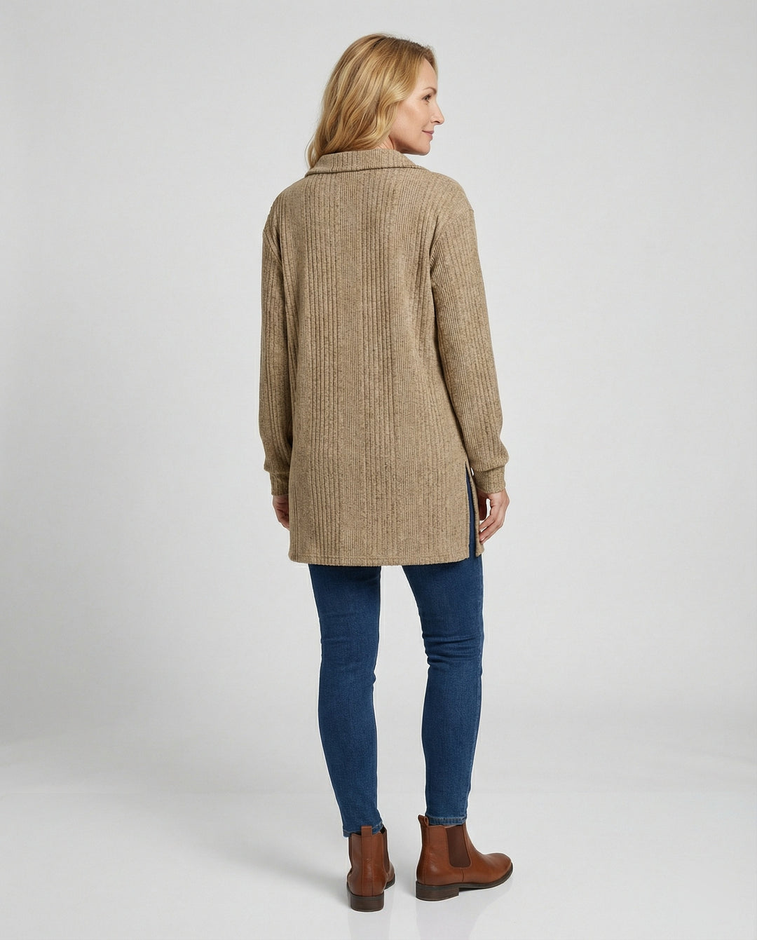 Damen Rippstrick Pullover mit Kragen