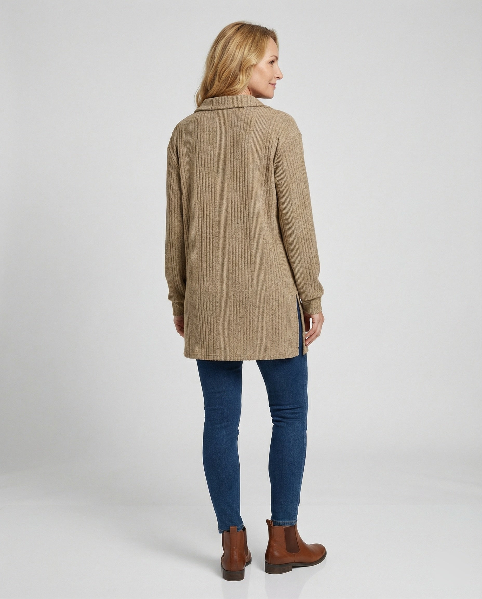 Damen Rippstrick Pullover mit Kragen