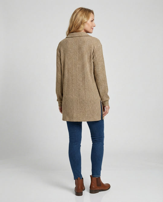 Damen Rippstrick Pullover mit Kragen