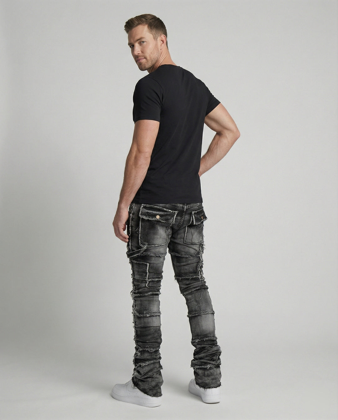 Herren Slim Fit Jeans mit Cargotaschen