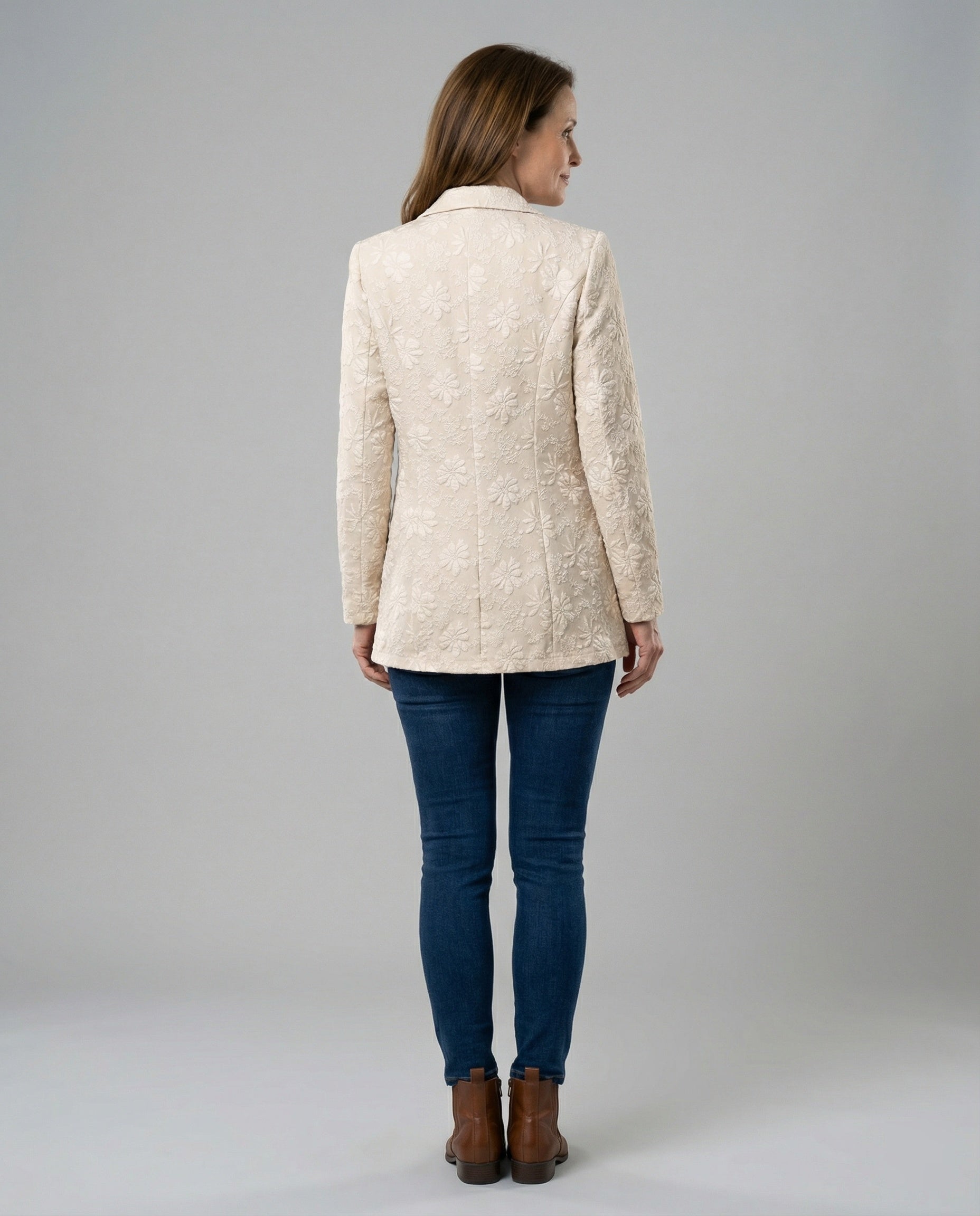 Damen Blazer Long Blumenjacquard elegant