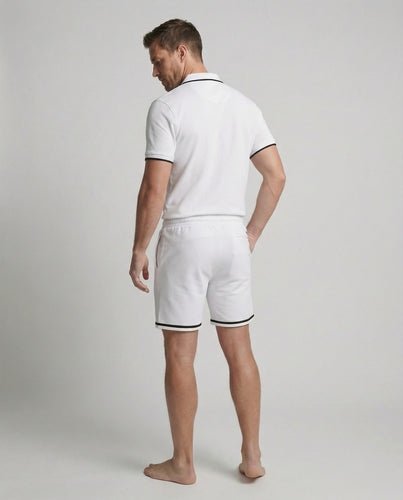 Herren Sportliches Polo- und Shorts-Set mit Kontraststreifen R&B