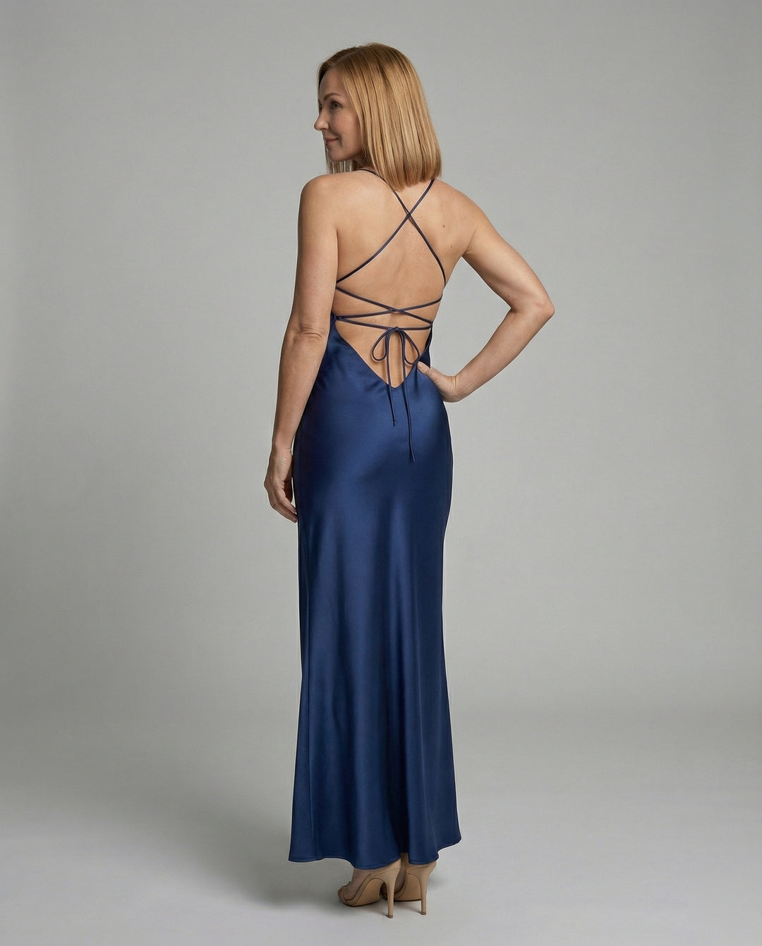Damen Abendkleid Satin mit Schlitz