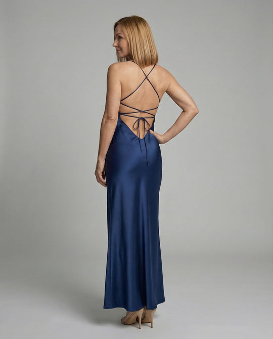 Damen Abendkleid Satin mit Schlitz