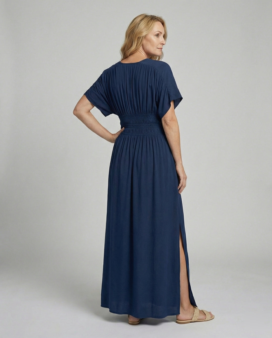 Damen Maxikleid Sommer V-Ausschnitt Schlitz