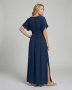 Damen Maxikleid Sommer V-Ausschnitt Schlitz