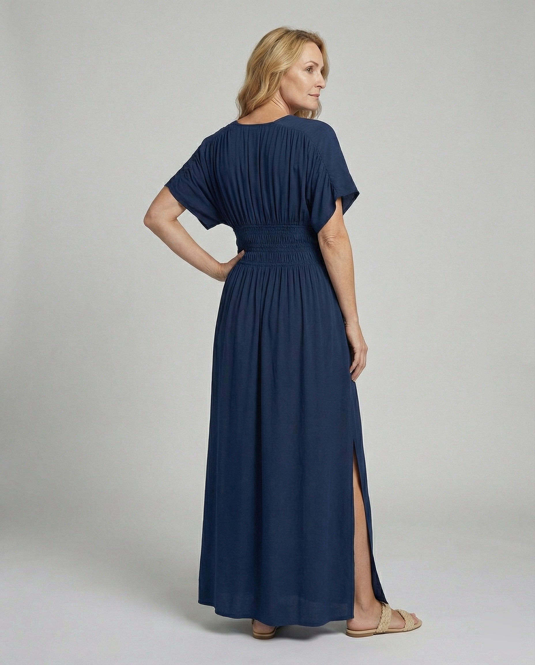Damen Maxikleid Sommer V-Ausschnitt Schlitz